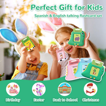 Spanish Talking Flash Cards Bilingual - Toddler Toys for 2 3 4 5 Year Old Boys and Girls, Autism Sensory Toys for Kids Learning Montessori, Español/English Speech Therapy Preschool Gifts