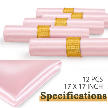 Cobedzy 60 Pack Satin Table Cloth Napkins, 17x17 Inch Blush Pink Silky Wedding Napkins Cloth Washable, Luxury Dining Table Cloth Napkins Set for Birthday Holiday Party Dinner Restaurant