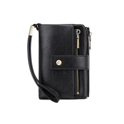 NAWHAOA Womens Wallet Small Leather RFID Blocking Tri-Fold Large Capacity Compact Card Holder With Zipper Coin Pocket 2 ID Window (Black)