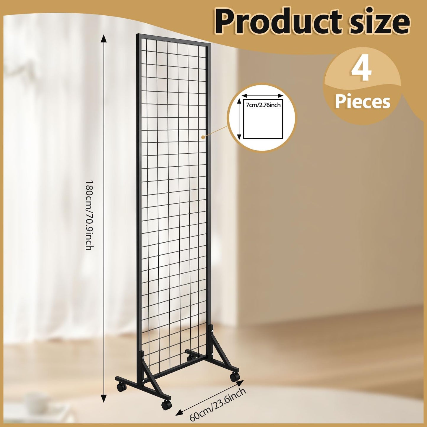 Blulu 4 Pcs Standing Grid Panels Tower, 2' x 6' T Base Grid Wall Display Racks Freestanding Vendor Events Display Racks Kit for Home Retail Trade Show Arts Craft Fair (Black)