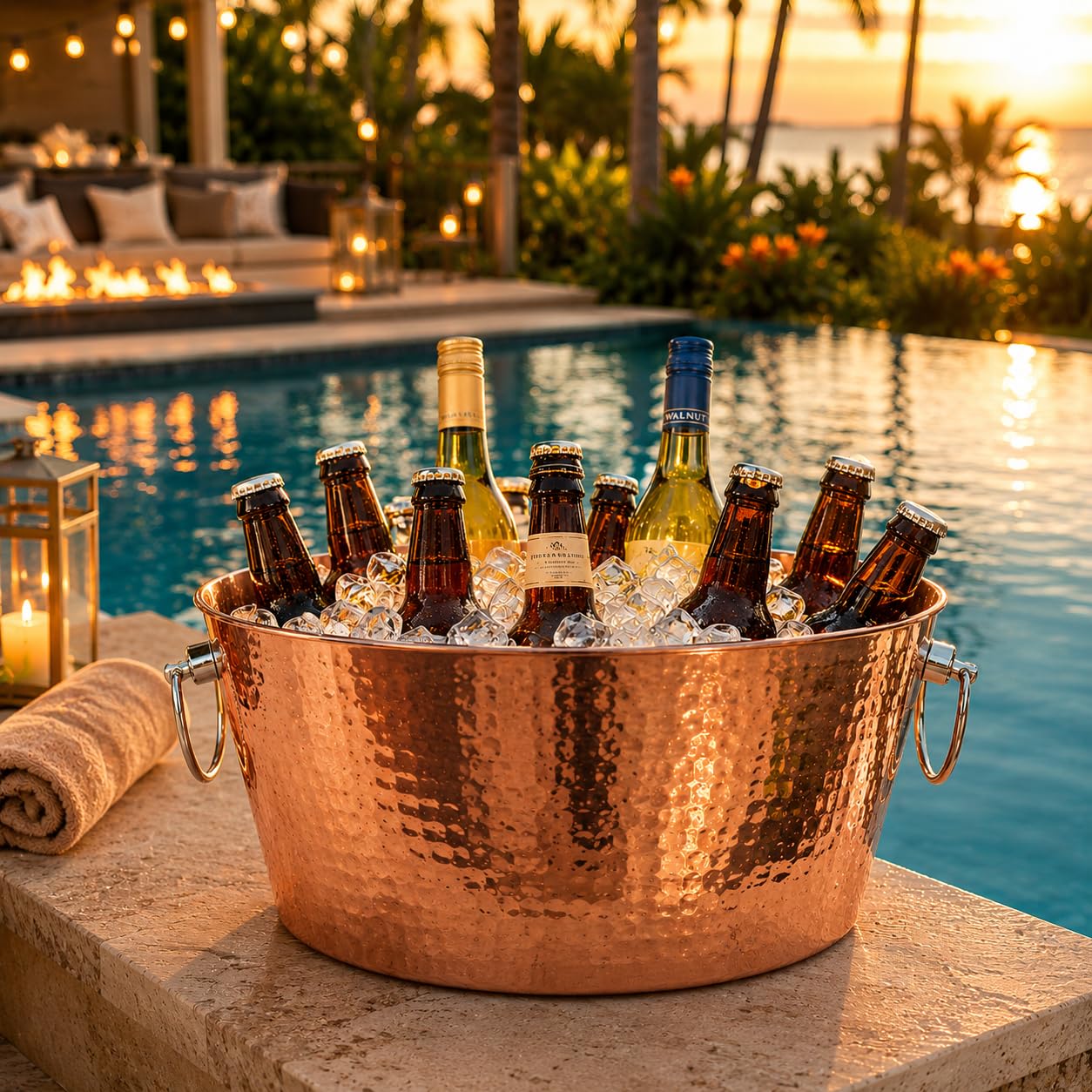 BREKX Insulated Rose Copper Double Walled Ice Bucket for Parties, Anchored Wine Bucket/Large Ice Bucket with Handles, Drink Cooler for Parties, 12 Quarts (3 Gallon)