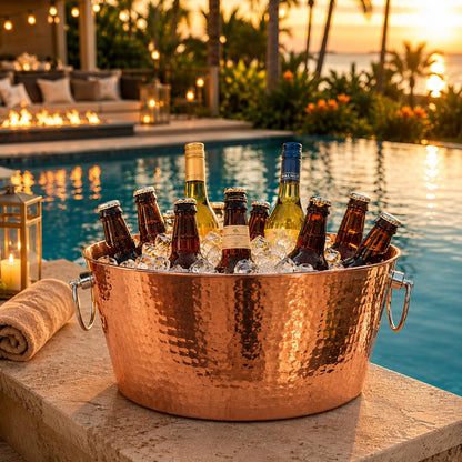 BREKX Insulated Rose Copper Double Walled Ice Bucket for Parties, Anchored Wine Bucket/Large Ice Bucket with Handles, Drink Cooler for Parties, 12 Quarts (3 Gallon)