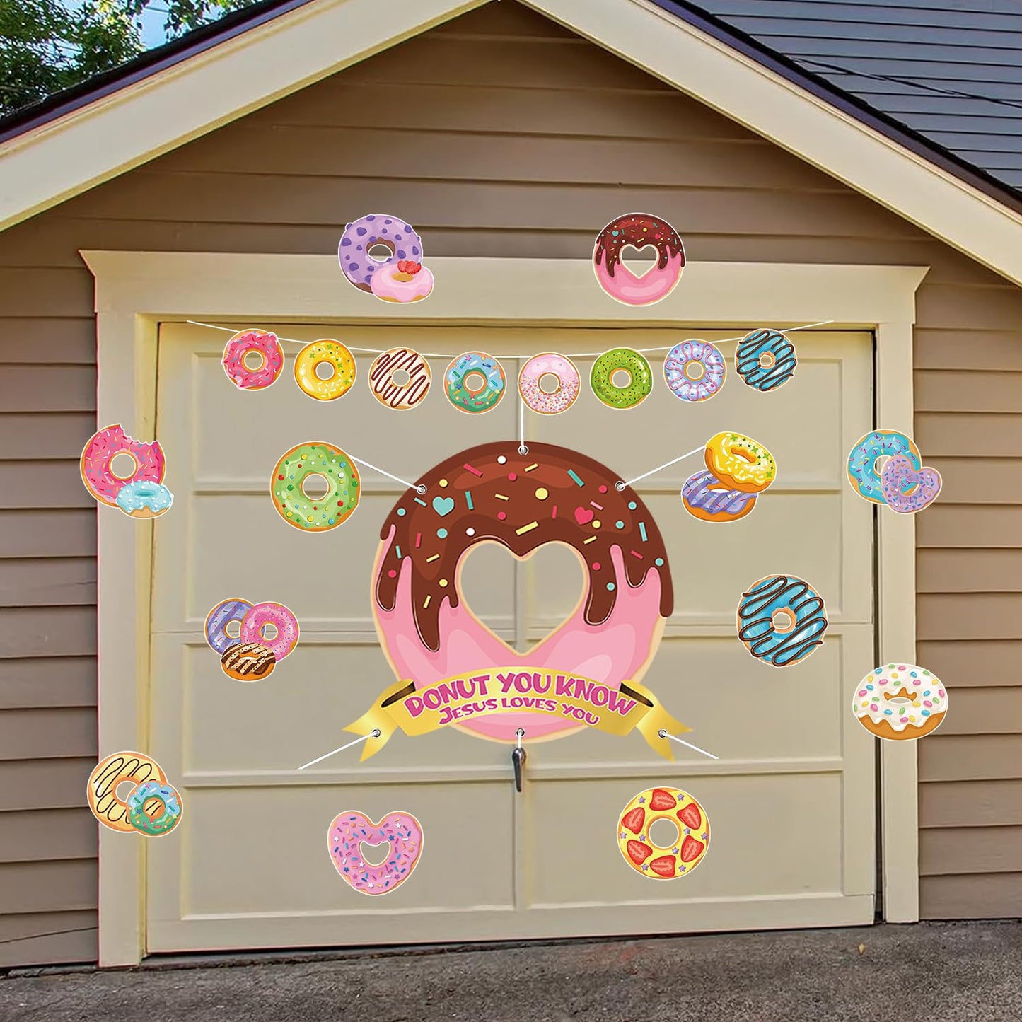 Halloween Donut Trunk or Treat Car Decorations Kit, Donut You Know Jesus Loves You Backdrop Donut Banner Stickers for Car Garage Door Decoration Halloween Party Decorations
