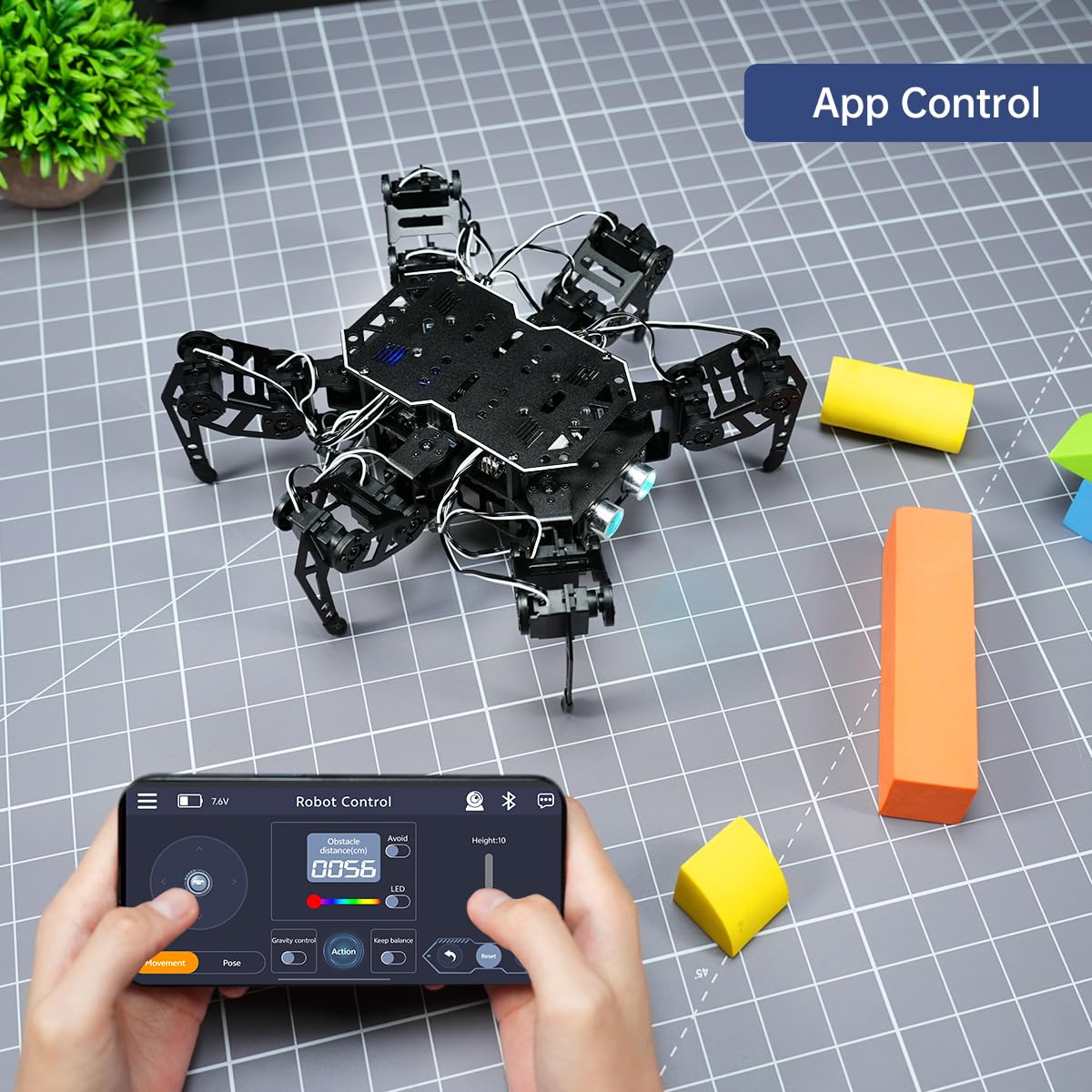 18DOF Hexapod Robot for Arduino Programming, Spider Walking Crawling Self-Balancing AI Vision Voice Control Obstacle Avoidance, STEM Education Open Source Robot with Tutorials, miniHexa Advanced Kit