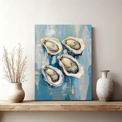 Oyster Wall Art, Coastal Oyster Pictures Wall Decor, Shell Canvas Prints Painting, Framed Fashion Artwork for Bathroom Bedroom Living Room Kitchen Dinning Room Office Home Decoration 12x16