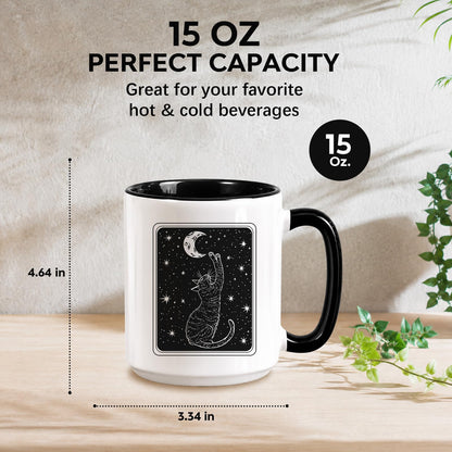 RVEAFA Black Cat Mug 15 Oz Ceramic Coffee Cup, Witchy Moon Gothic Mug Cute Cat Pet Themed Gift, Unique Coffee Mugs for Women, Halloween Coffee Cups Pretty Mugs for Home Kitchen Office