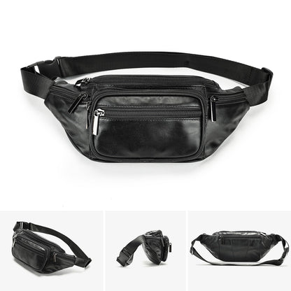 Genuine Leather Fanny Pack Men Women Multi-Pockets sling Waist Bag For Travel Sports Hiking Cycling Fishing Running Black Small