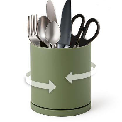 D'vine Dev 360° Rotating Utensil Holder – 5" Kitchen Utensil Crock for Countertop, Modern Cooking Tool Organizer for Kitchen Storage & Décor, Olive, 72-X-C-1