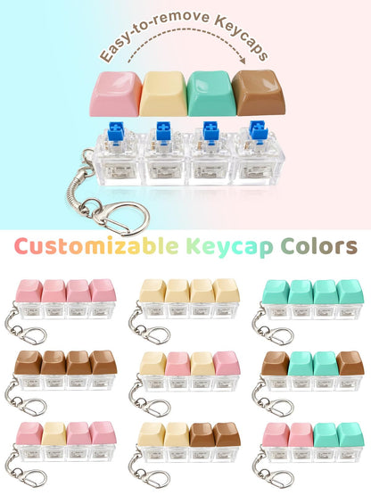 10PCS Light Up Keyboard Fidget Toy, 4-Key LED Keyboard Fidget Clicker Keychain with RGB Lights, Portable Mechanical-Style Sensory Desk Toy for Adults and Teens
