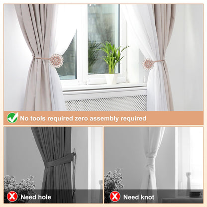 PATIKIL Magnetic Curtain Tie Backs, 2 Pack Sparkling Crystal Flower Curtain Tiebacks Drapery Holdbacks Buckle for Home Office Cafe Balcony, Black