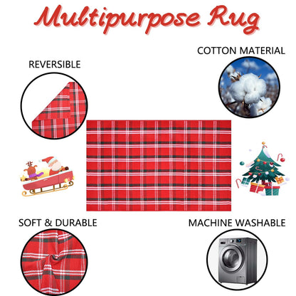 Christmas Red Green White Plaid Rug 8x10 ft, Extra Large Cotton Hand-Woven Buffalo Check Area Rug for Living Room, Bedroom, Patio, Christmas Holiday Farmhouse Decor, Washable Outdoor Indoor Carpet