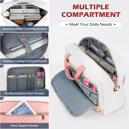NEWHEY Laptop Bag 17.3 Inch Laptop Briefcase for Women Men Waterproof Shoulder Messenger Bag Large Computer Bag for Business Office Work College, Pink&Beige