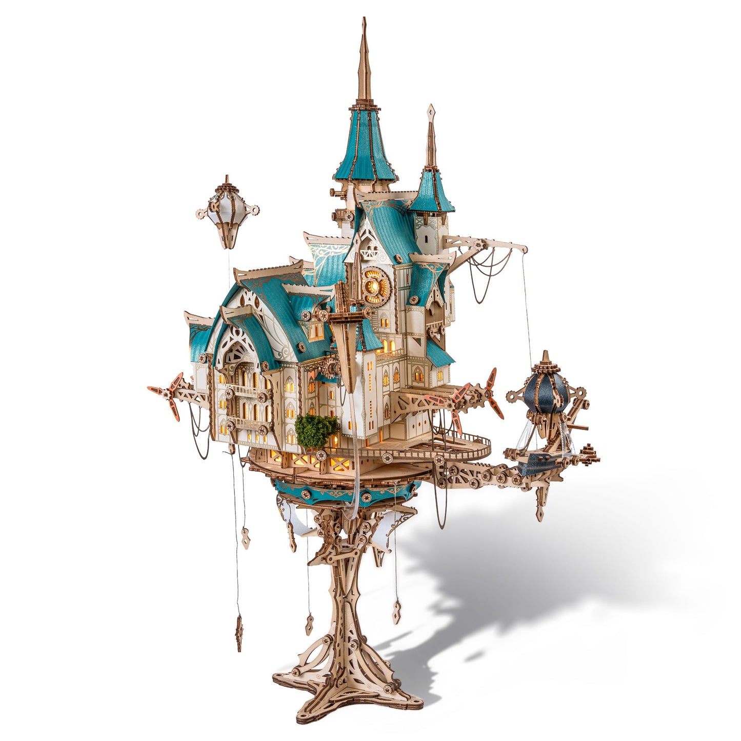 FUNPOLA 3D Wooden Puzzle Steam Castle Model – Steampunk Baroque Floating Castle DIY Building Kit