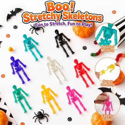 Halloween Party Favors Goodie Bag Boo Basket Stuffers Squishies for Kids, 36 PCS Halloween Stretchy Skeleton Decorations for Birthday Classroom Party,Non-Candy Treats Squishy Skull Toys for Boys Girls