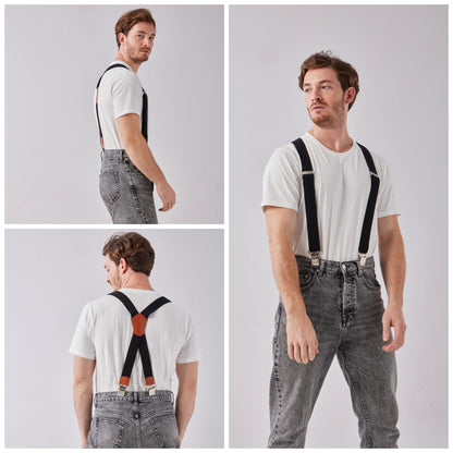 LazarsSpace Heavy Duty Suspenders for Men X Type 4 Clips 1 1/2" Wide Straps Black