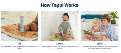 Tappi Interactive Learning System for Kids (Ages 2–6) – Starter Set with 3 Books + Tappi Play Pen – Screen-Free Sounds, Music & Games