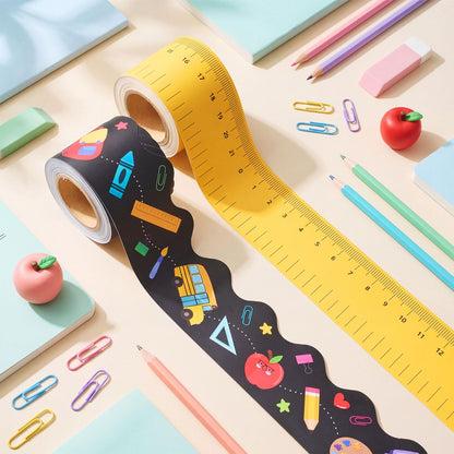 Trandraft 2 Rolls 65.6ft Back to School Bulletin Board Borders, Ruler and Pencil Patterns Bulletin Board Borders Strips for First Day of School Office Home Classroom Themed Party Decor