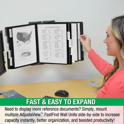 Ultimate Office AdjustaView FastFind 10-Pocket Wall Mounted Reference Display Organizer with All Black EZ Load Pockets to Display 20 Sheets of Your Most Important Letter Sized Documents