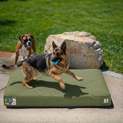 Sytopia 42 Inch Indestructible Canvas Outdoor Dog Bed for Extra Large Dogs, Chew Proof Waterproof Pet Bed with Machine Washable Removable Cover, Durable Indoor Patio Pet Pad for Crate, Green