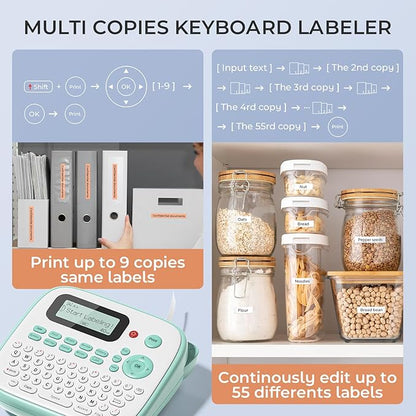 Label Maker for Kids, Desktop Label Maker Machine Labels-Waterproof, D210S Handheld Labeler Machine with Tape-12mm 0.47 Laminated White, Multiple Symbols for Home Office School Kids Teachers Gifts