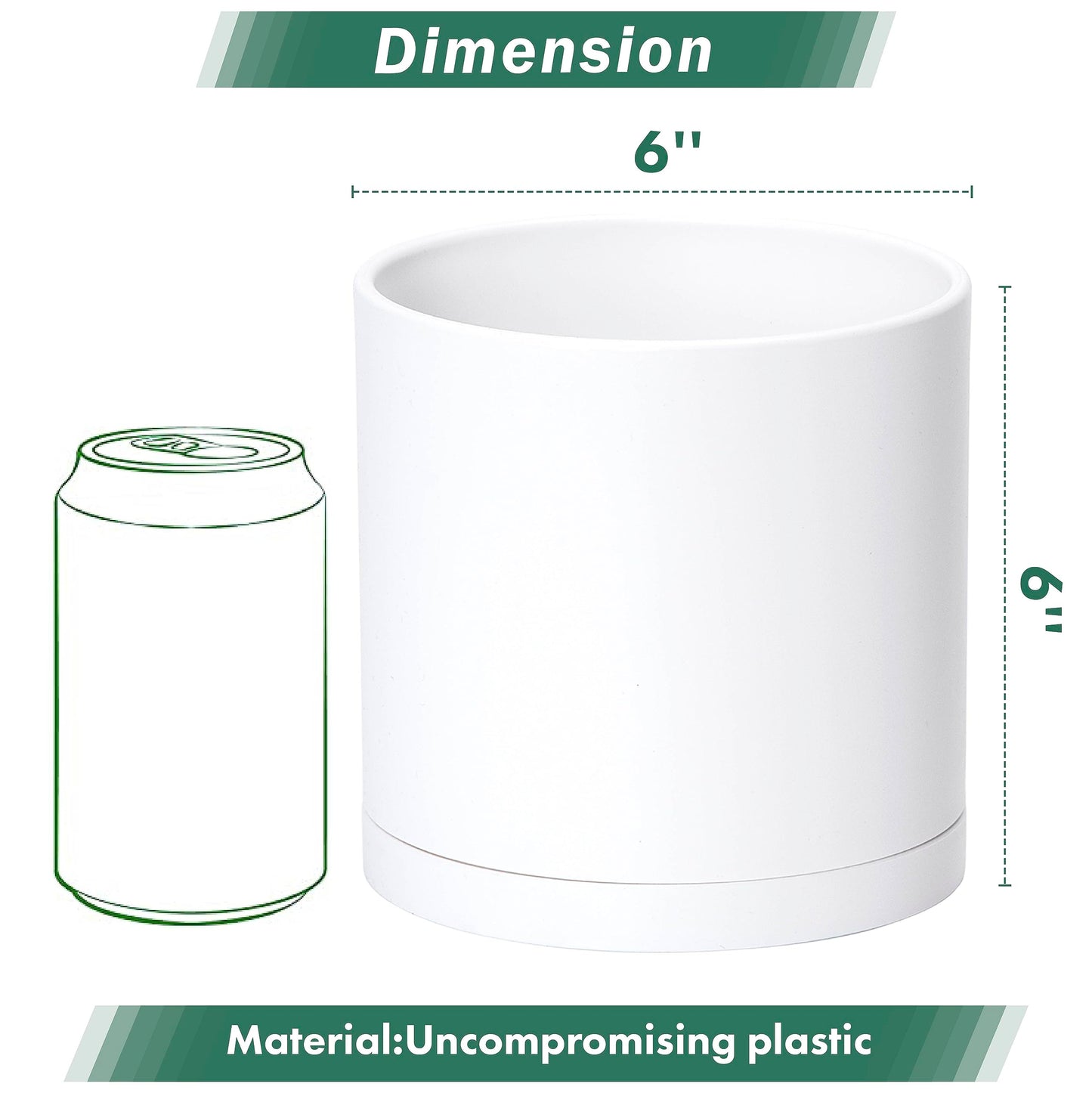 D'vine Dev 4 Pack 6 Inch Modern Plastic Plant Pots, Small Garden Planters for Plant with Drainage Holes and Saucers, White Color, 74-Z-J-2