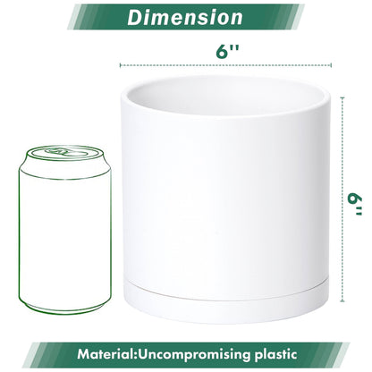 D'vine Dev 4 Pack 6 Inch Modern Plastic Plant Pots, Small Garden Planters for Plant with Drainage Holes and Saucers, White Color, 74-Z-J-2