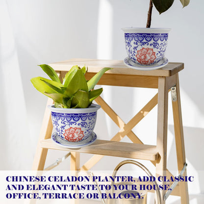 YOLUFER Ceramic Flower Pots with Drainage Holes and Drainage Tray Ceramic Planter for Indoor and Outdoor Plants