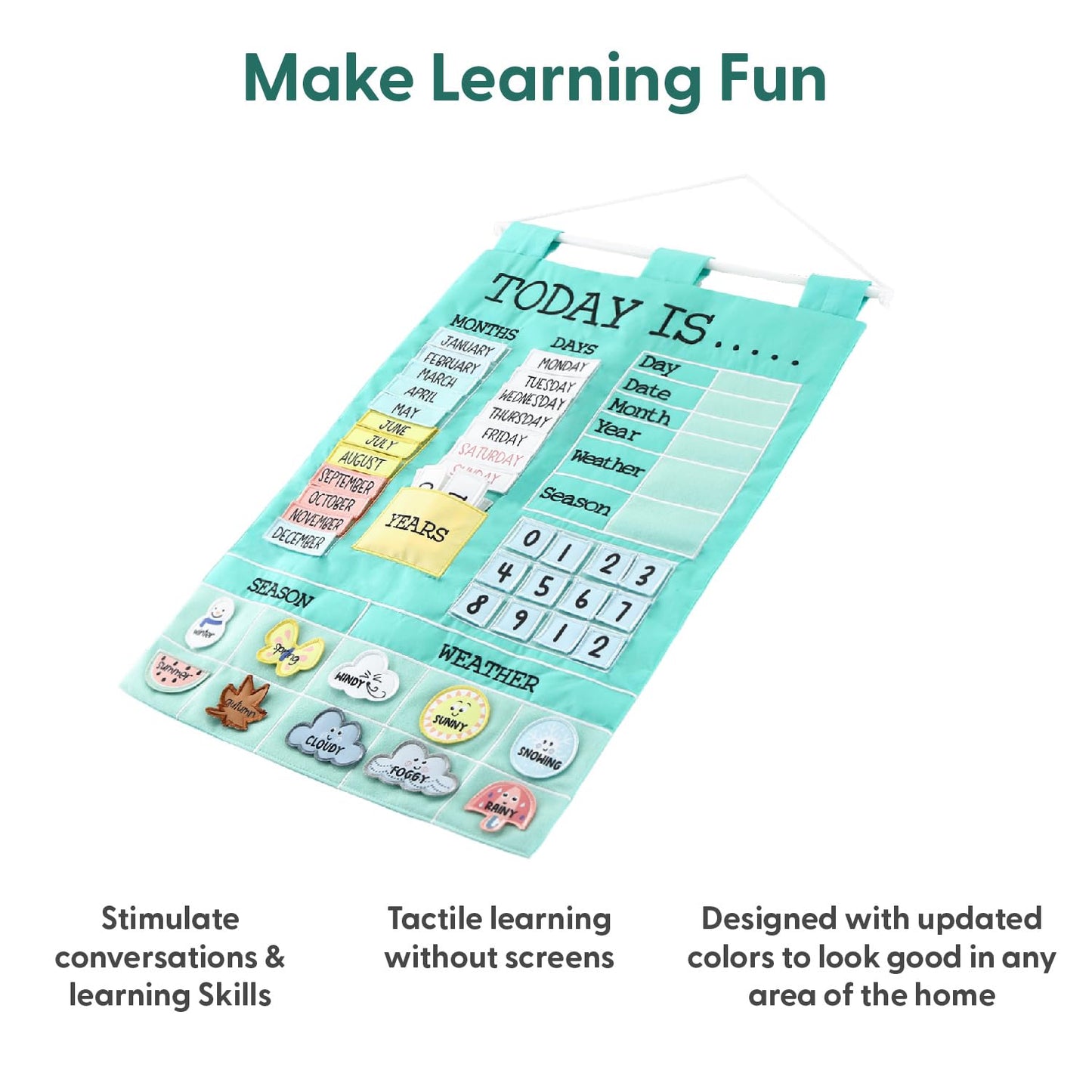 The Peanutshell Learning Calendar Wall Chart - Homeschool Supplies, Interactive Pocket Chart for Toddlers & Kids - Preschool Learning Activity Board, Circle Time Board for Classroom - Today is
