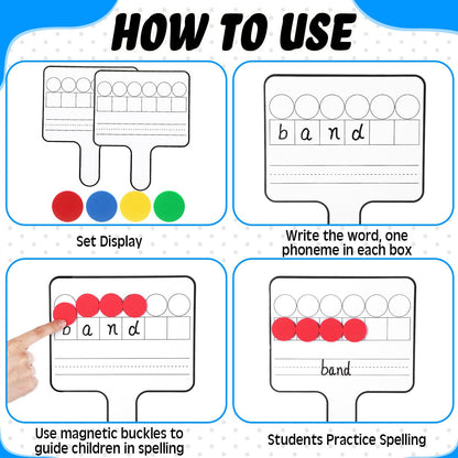 Seajan 3 Pcs Magnetic Paddle Set Education Dry Erase Double Side Handheld Answer Board with Magnetic Counters Discs Phonemic Awareness Phonics Games Toy for Students Kids Teaching Supply (Color)