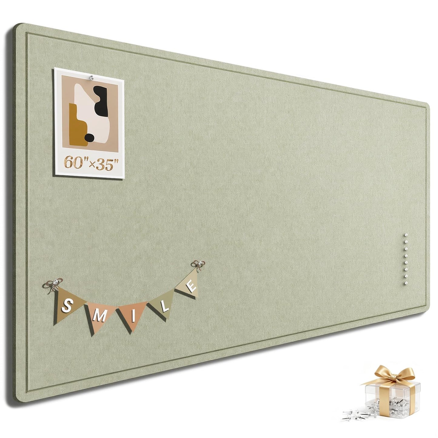 Large Bulletin Board, 60 X 35 Inches Felt Cork Board with 40 Pushpins, Foldable Felt Notice Pin Board Photo Display Board with Self-Adhesive Tape for Office Home School (Sage, 60x35 inch)
