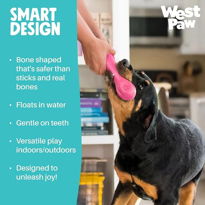 WEST PAW Zogoflex Hurley Dog Bone Chew Toy – Floatable Pet Toys for Aggressive Chewers, Catch, Fetch – Bright-Colored Bones for Dogs – Recyclable, Dishwasher-Safe, Non-Toxic, Large, Geranium