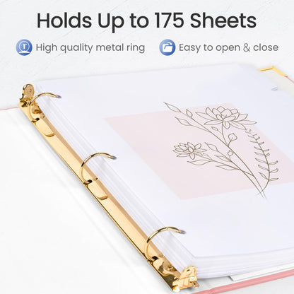 Sooez 2 Pack 3 Ring Binder with Metal Corners, Cute 1 Inch Binders Fits 175 Sheets of Paperwork, Three Ring Recipe Binder with Pocket for Women School Office Supplies, 8.5" x 11", Pink & Purple