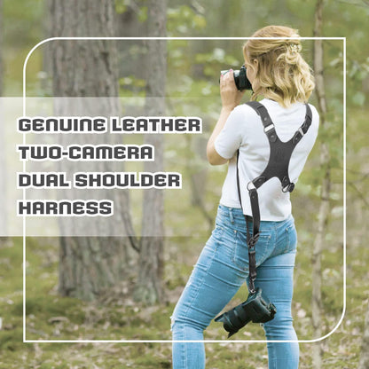 4J LEDR Camera Harness for 2 Cameras Dual Shoulder Leather Camera Strap for DSLR/SLR, Camera Straps for Photographers,Camera Accessories for Wedding,Hiking,Travel,Black