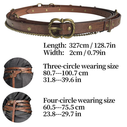HiiFeuer Medieval DIY Faux Leather Metal Chain Belt, Vintage Adjustable Thin Belt For Women, Retro Skinny Belt For Dresses (Brown A)