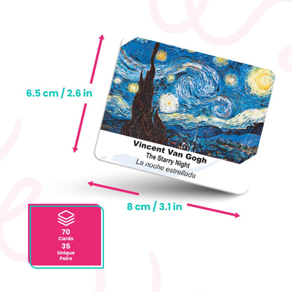 Menique Memory Matching Game – Famous Paintings for Adults & Kids – 70 Cards (35 Pairs) – Bilingual Art Game – Educational & Concentration Activity