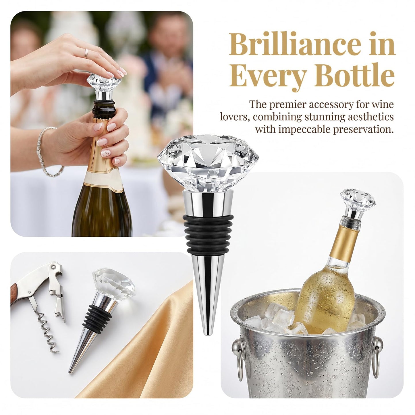 30PCS Crystal Wine Stoppers Diamond Decorative Wine Bottle Stopper for Wedding Bridal Shower Souvenir Decorations Keepsakes for Guests