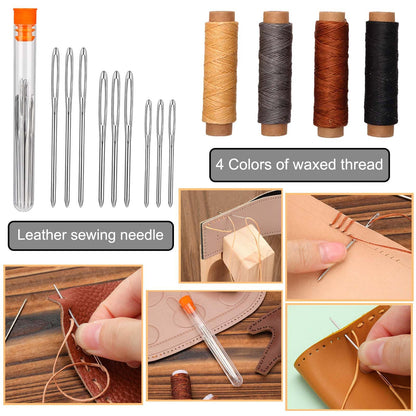 Leather Working Tools, Practical Leather Craft Kit with Carving Sewing Punching Cutting and Other Sanding Tools for Crafting, Repair DIY Projects