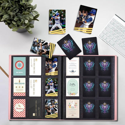 Card Binder, 360 Pockets Upgraded Trading Card Binders, Cards Collection Binder 9 Pocket, Side Loading Yugioh Binder Book Holder for MTG, TCG, Sport, Football, Baseball Collector Cards - Pink
