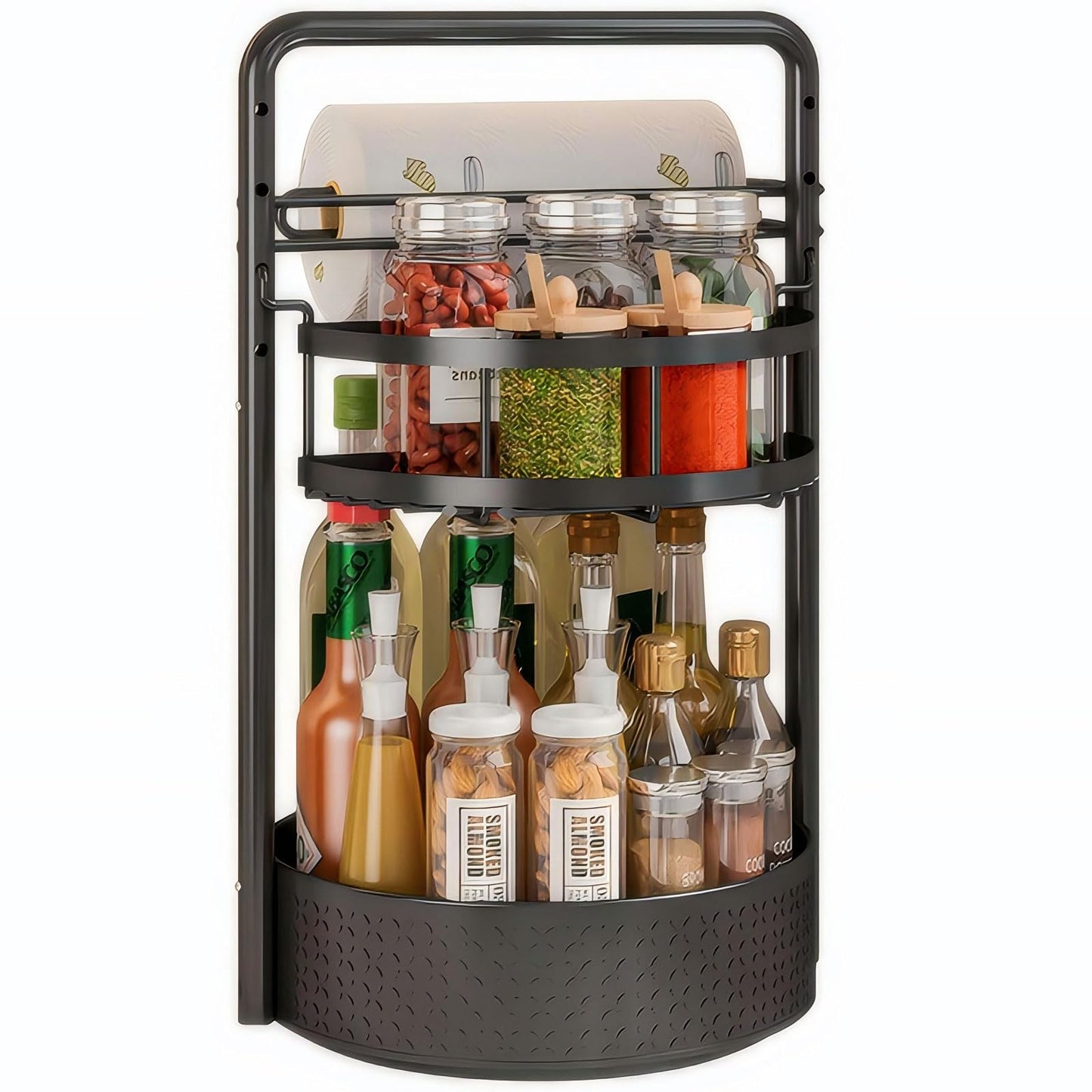 JEESA Rotating Spice Rack with Paper Towel Holder, Black