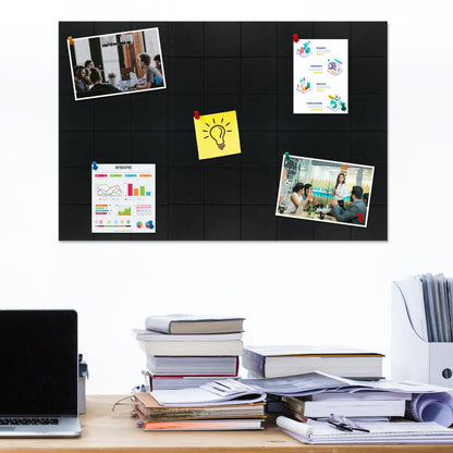 HULAVO Large Square Felt Cork Board Tiles, Self Adhesive DIY Felt Bulletin Board Pin Board with 35 Pushpins for Office School Home Wall Decor Stickers Memos Photos Display (Black)