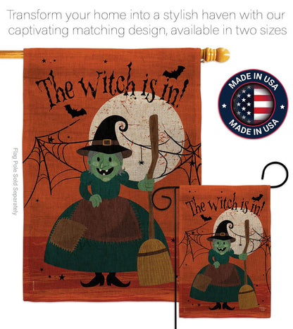 Ornament Collection Halloween Garden Stakes Flag Set Home Banner Burlap Door Sign Wall Post Stand Grave Porch Outdoor Tapestry Witch is in Front Yard Decorations, Fall Gifts Made in USA