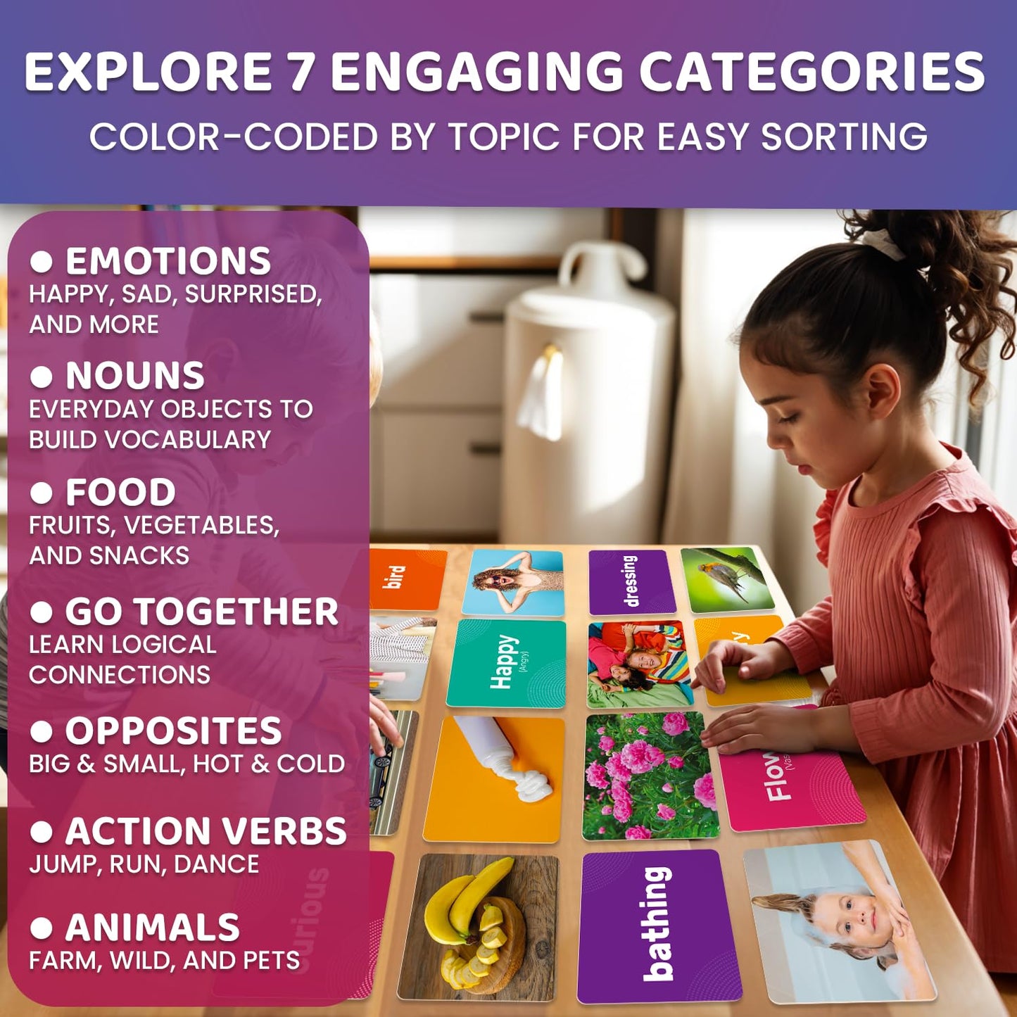 QUOKKA 364 Flash Cards for Kids Adults - Real-Life Large Preschool Flash Cards for Speech Therapy, ABA Therapy, ESL Teaching, Early Childhood Education, 7 Vocabulary Building Categories with Emotions