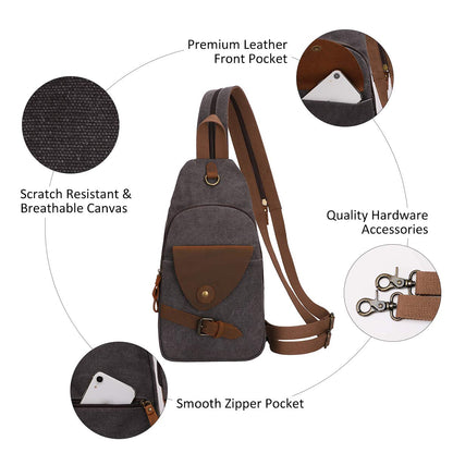KL928 Canvas Sling Bag Crossbody Backpack Shoulder Casual Rucksack for Men Women,Dark Dray