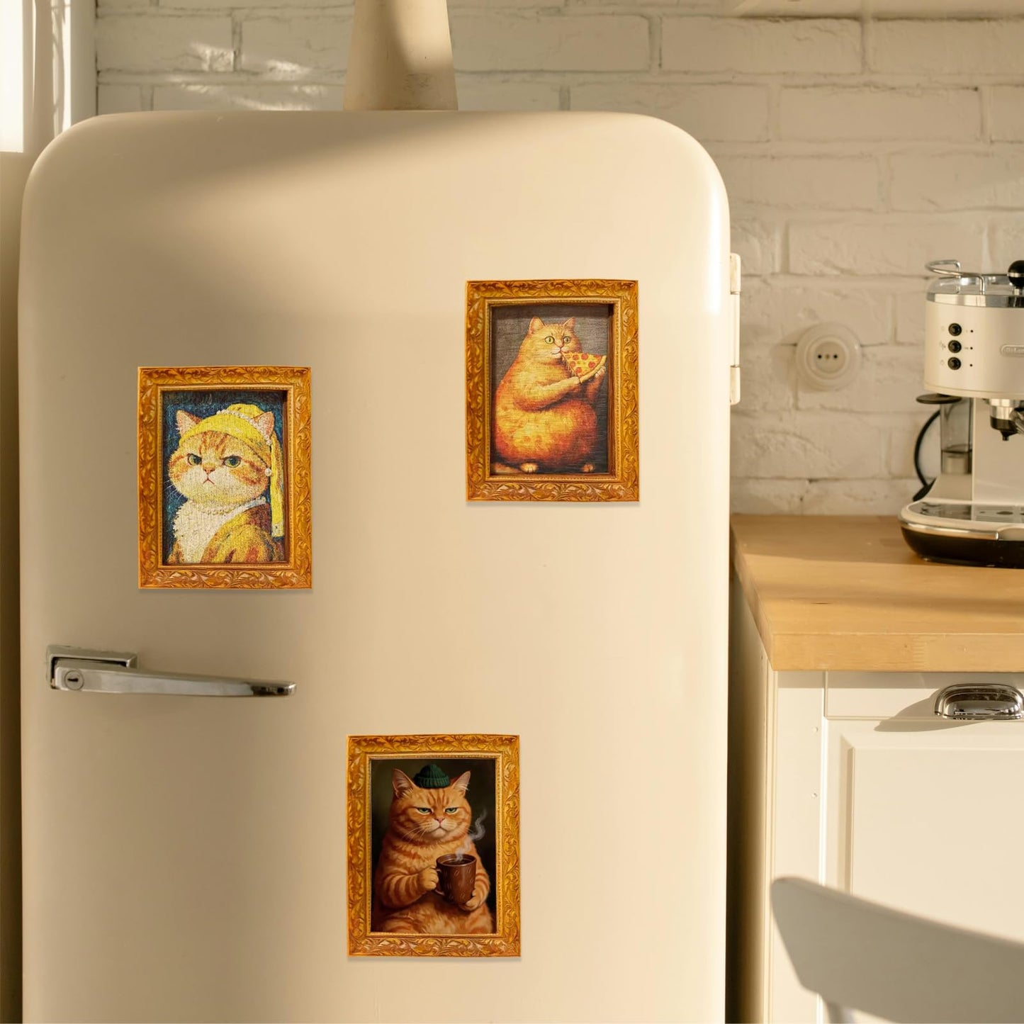 4Pcs 3D Funny Wooden Fridge Magnets Frame, Retro Cool Cat Magnetic Refrigerator Locker Magnet Photo Frames Holder for Home Kitchen Office Indoor Outdoor Decorations