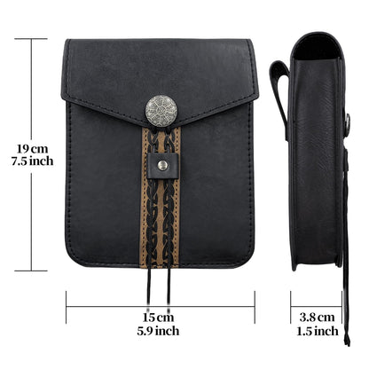 HiiFeuer Vintage Medieval Faux Leather Belt Bag, Retro Middle Ages Belt Pouch Waist bag, Portable Side Pack For LARP Ren Faire (Black A)