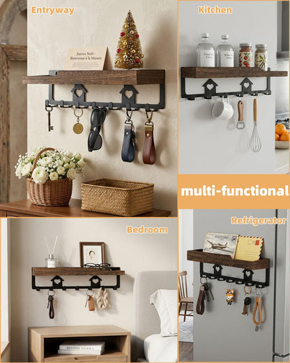 lucdnc Key Holder for Wall with Tray,Decorative 7 Metal Hooks and Paulownia Wood Shelf,Entryway Organizer for Mail,Keys,Sunglasses -Wall Mounted Key Hooks for Office Home Decor Key Rack