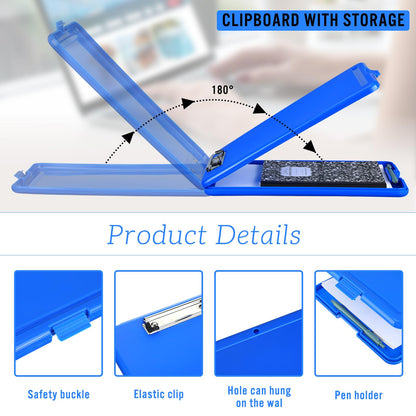 Ireer 12 Pcs Plastic Clipboard with Storage Heavy Duty Portable Writing Boards for 150 Sheet A4 Paper with Pen Holder Large Capacity Clipboards for Nurse Teacher Student Classroom Office(Blue)