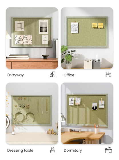 Fluxynara Foldable Cork Board Alternative, Felt Bulletin Board 23.6" x 17.5" Sage Frame with 12 Adhesive Tabs, Pin Board for Home Office, Classroom, Entryway, Kitchen Wall Decor—Olive Green