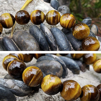 chengmu 12mm Tiger Eye Stone Stretch Bracelet for Men Natural Round Beads Semi Precious Gemstone for Crystal Elastic Beaded Bracelet 8"