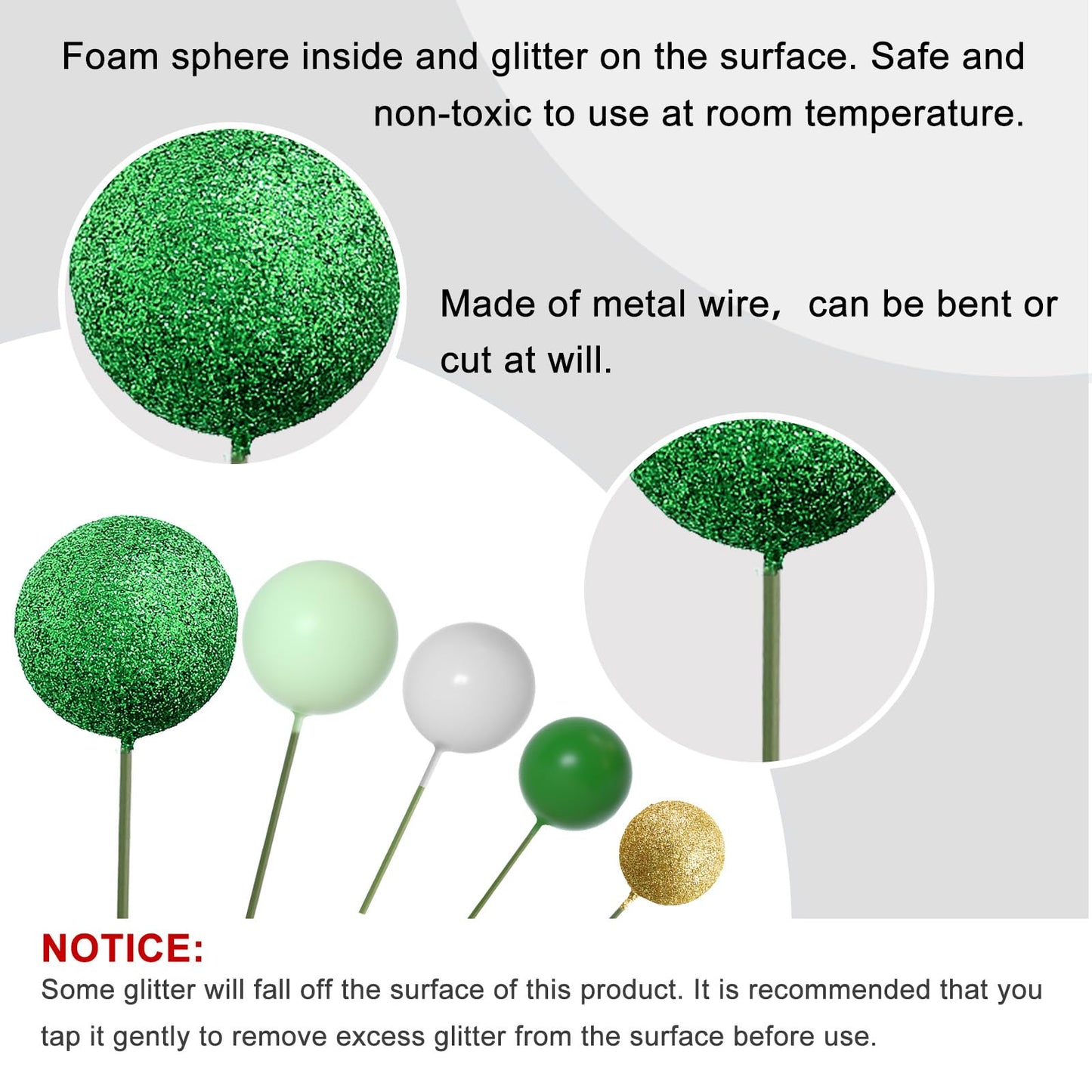 100 Pcs Green and Pink Ball Cake Topper Decorations for Witch Theme Party Birthday Party Cake Decorations